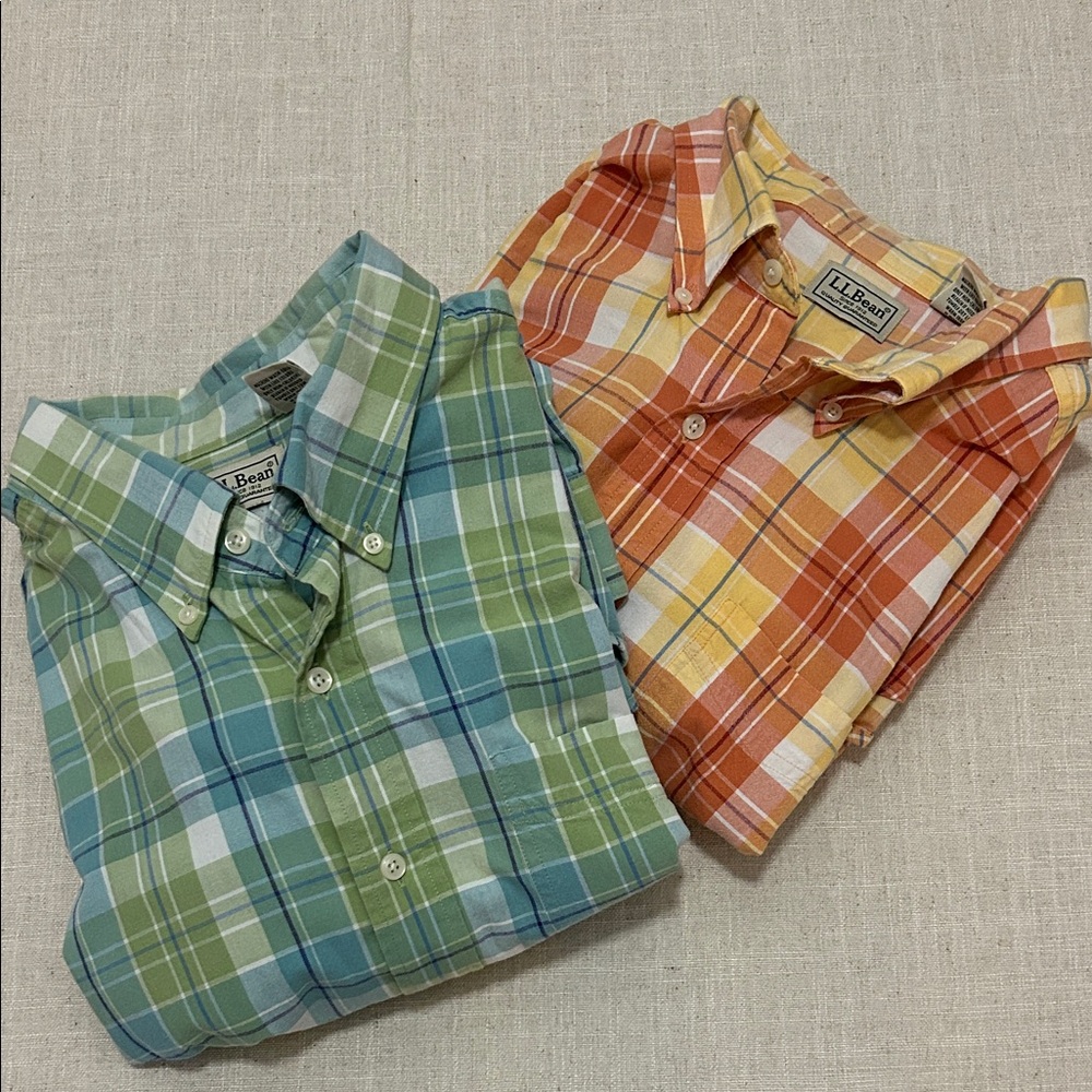 L.L. Bean Shirts (2) Blue/Orange Cotton Plaid Casual Button Down